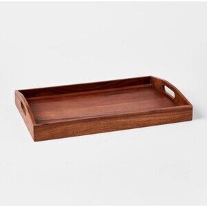 20 x 30 Threshold Arjun Wood Serving Tray Brown Natural Finish with Handles